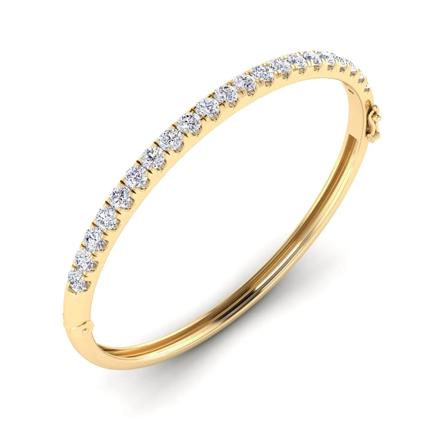 14K & 18K Gold Round Diamond Bangle Bracelet 3 ct, Lab Grown