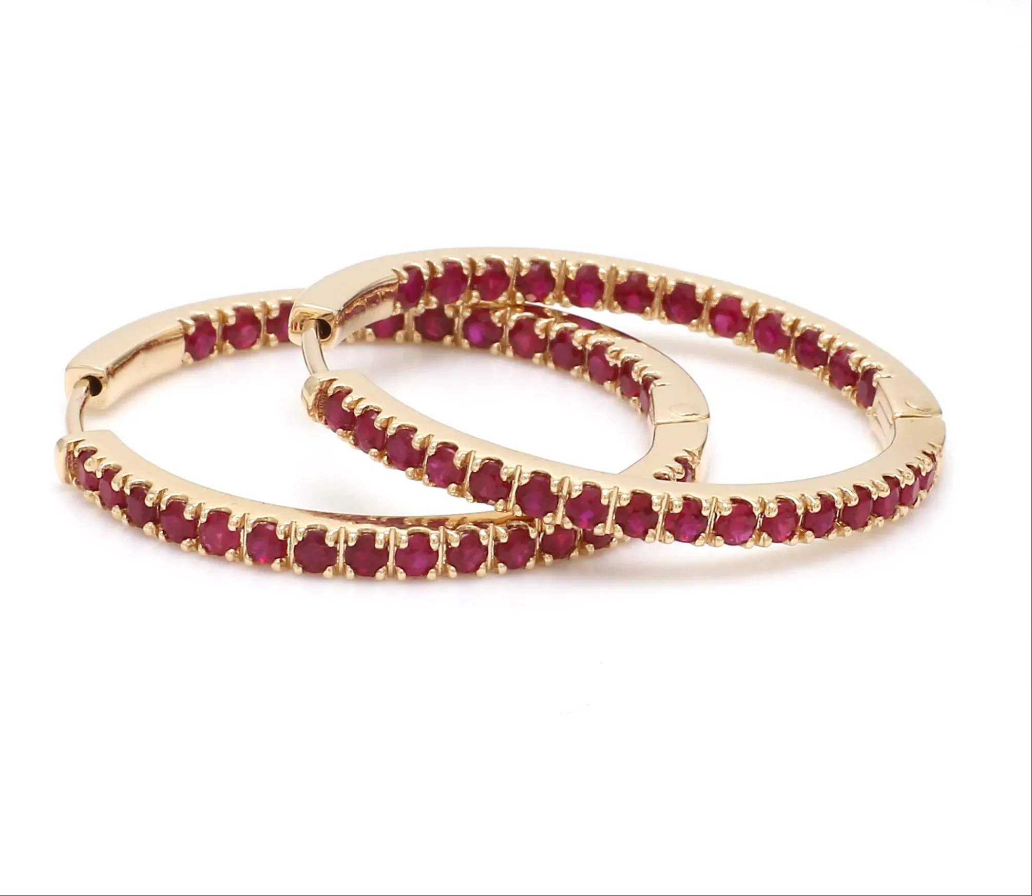 14K & 18K Gold Ruby Inside Outside Hoop Earrings