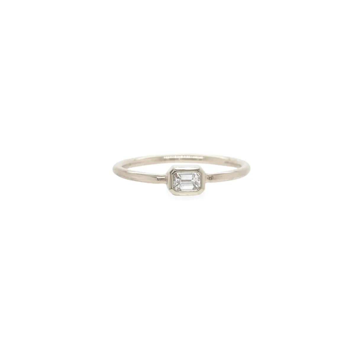 14k Emerald Cut Diamond Bezel Thin Band Ring