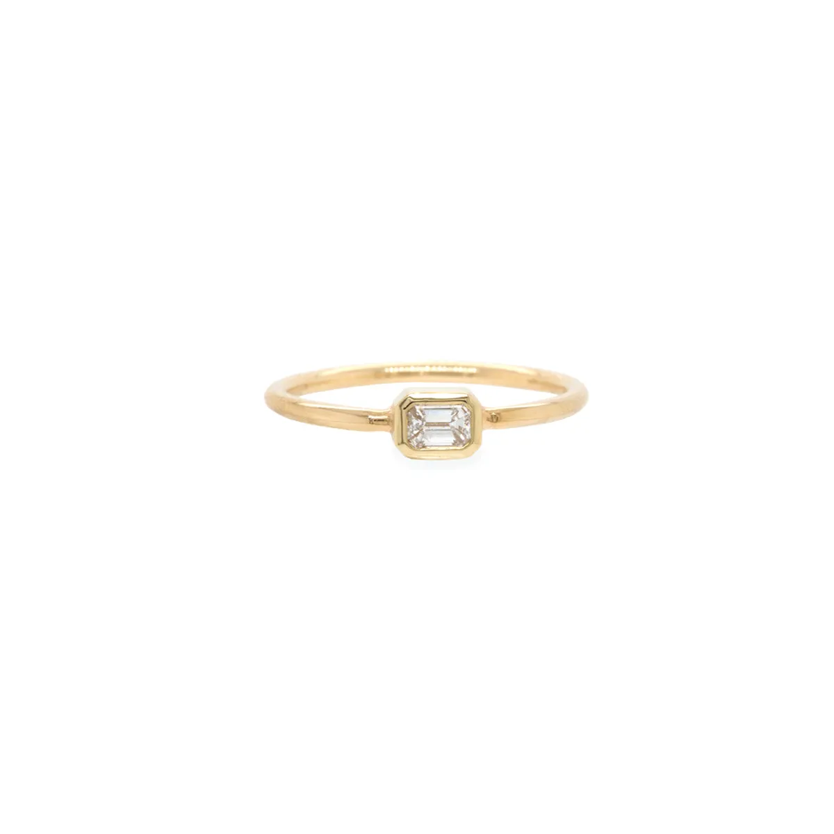 14k Emerald Cut Diamond Bezel Thin Band Ring