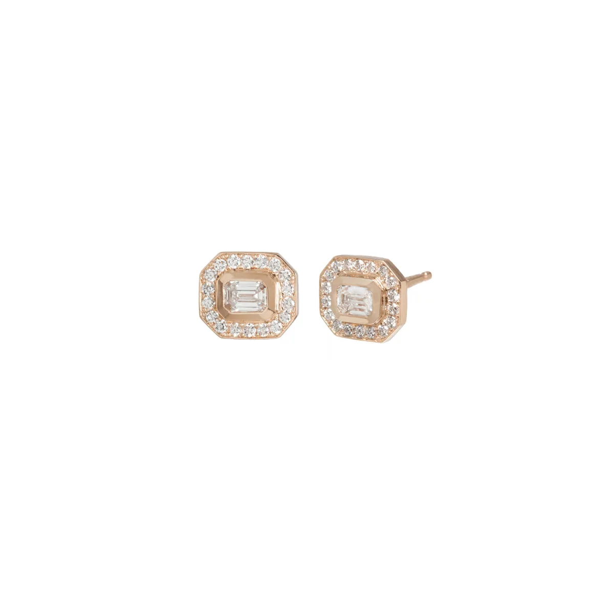 14k Emerald Cut Diamond Halo Studs