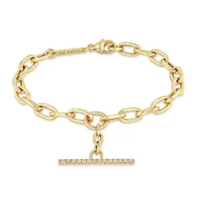 14k Extra Large Square Oval Chain Pavé Diamond Toggle Bracelet