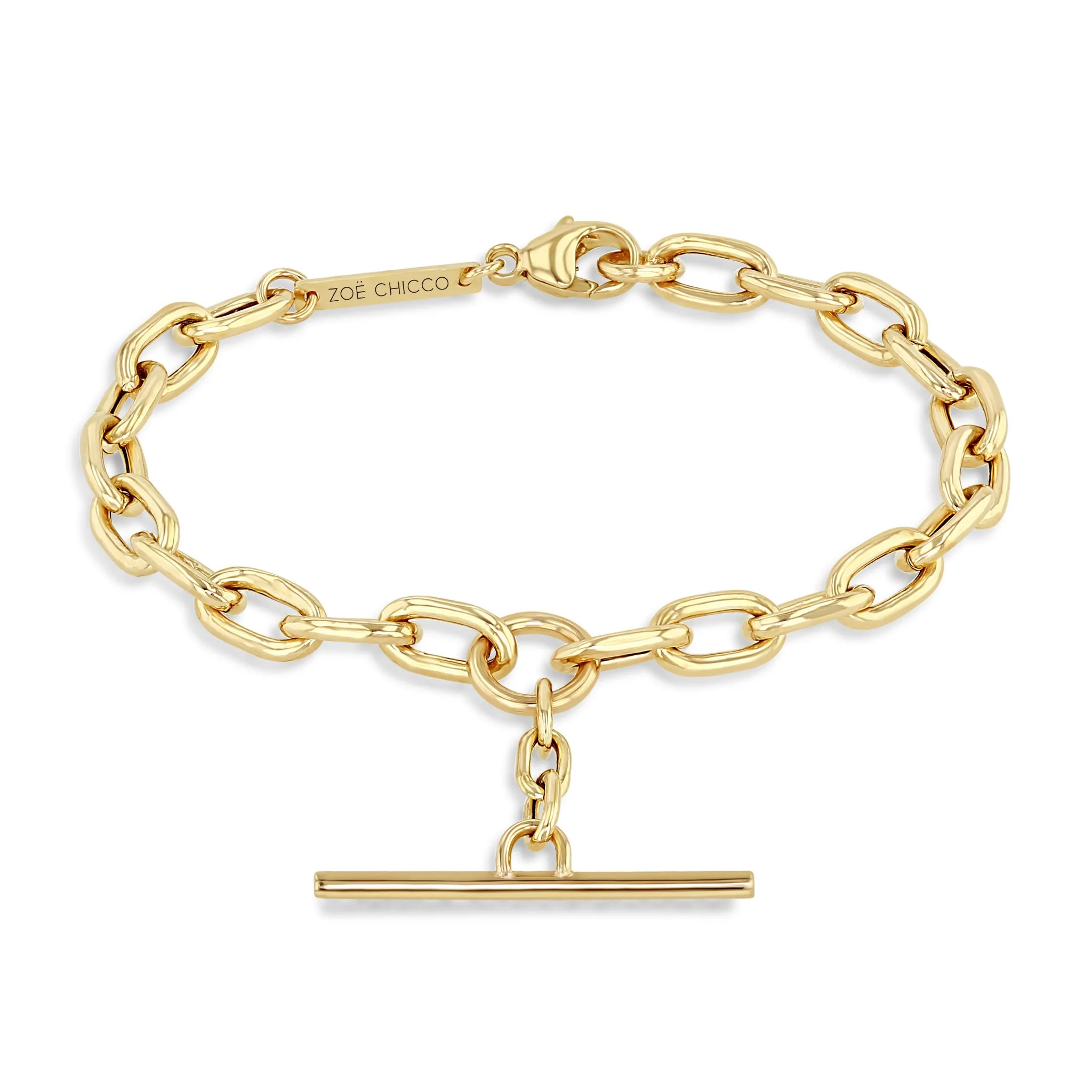 14k Extra Large Square Oval Chain Pavé Diamond Toggle Bracelet