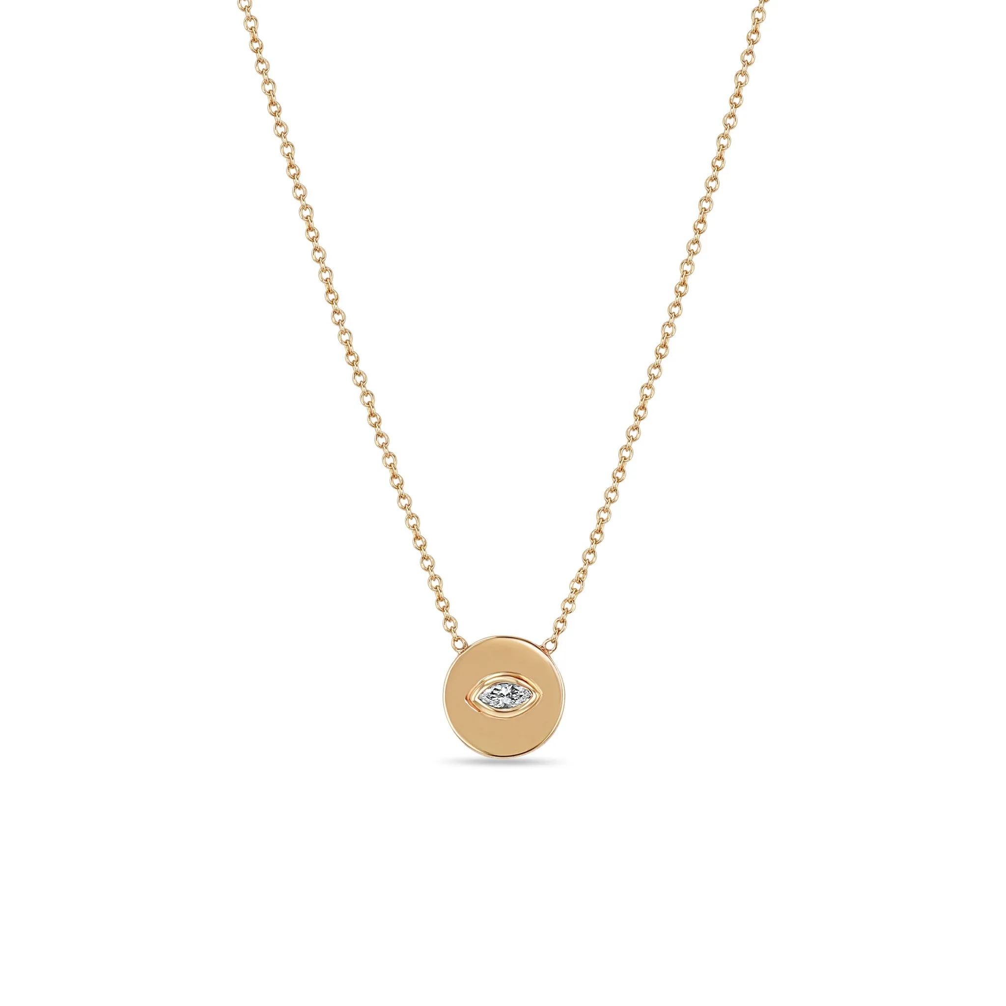 14k Marquise Diamond Small Disc Pendant Necklace