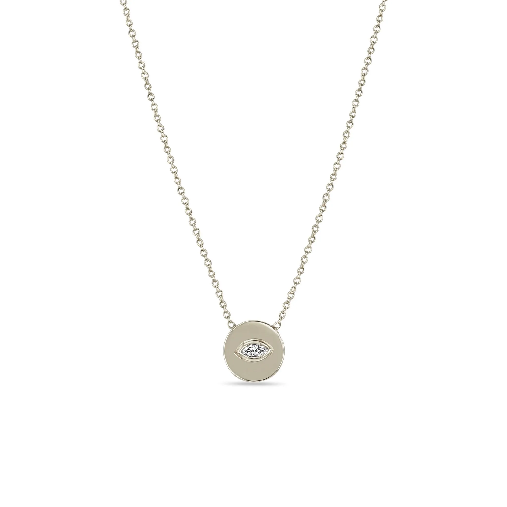 14k Marquise Diamond Small Disc Pendant Necklace