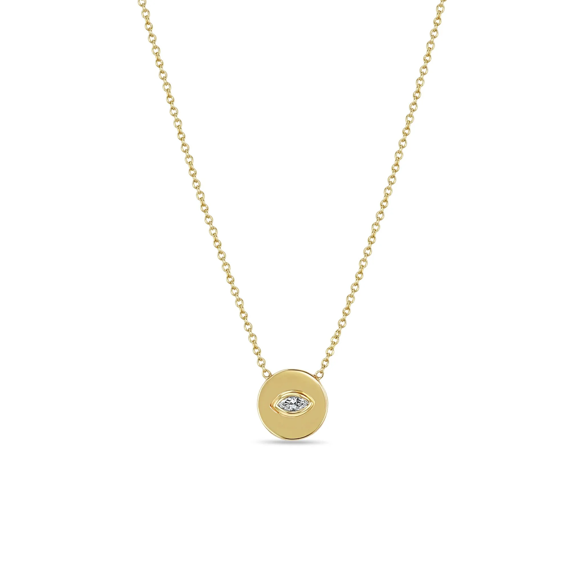 14k Marquise Diamond Small Disc Pendant Necklace