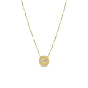 14k Marquise Diamond Small Disc Pendant Necklace