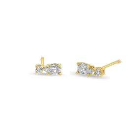 14k Prong Pear & Round Diamond Studs