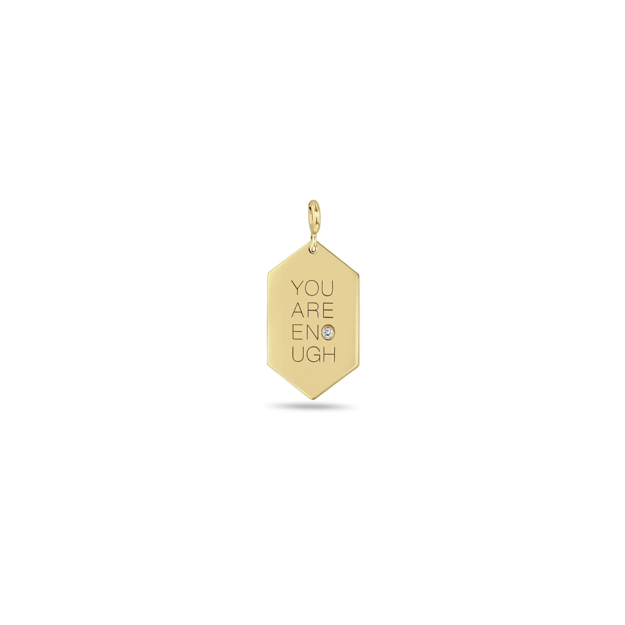 14k Single Medium You Are Enough Elongated Hexagon Tag Charm Pendant