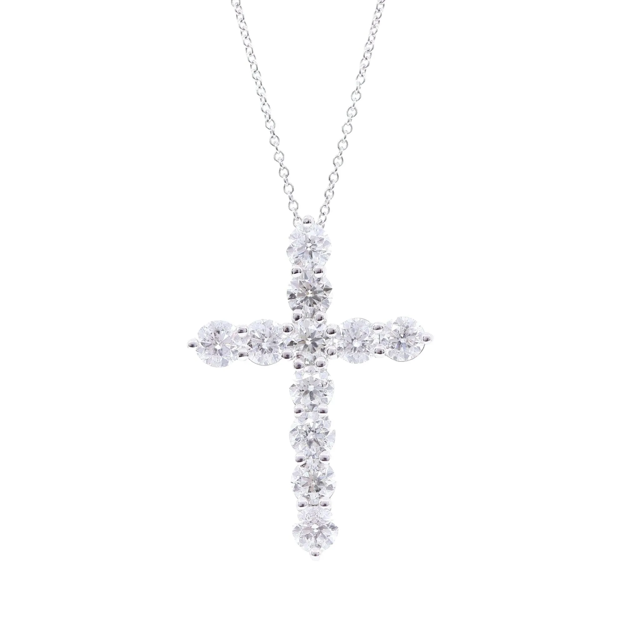 14K WHITE GOLD DIAMOND CROSS NECKLACE 3.40CTW