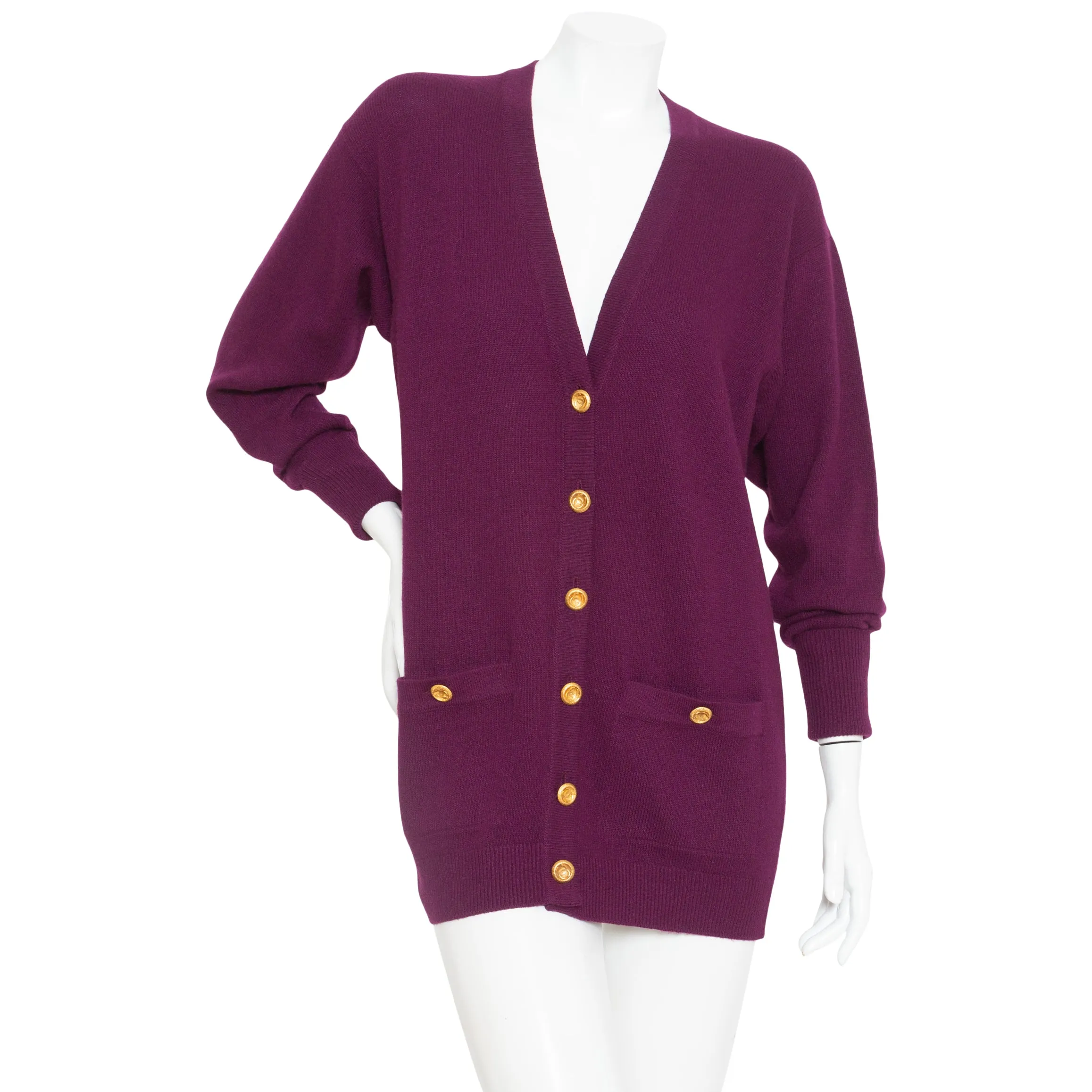 1993 Plum Cashmere CC Button Cardigan