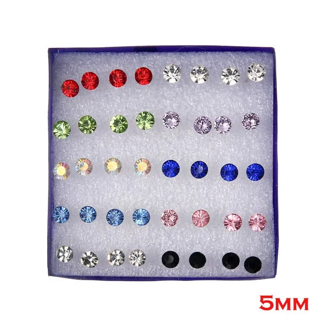 20 pairs/set White Crystal Earrings Set For Women Earring Set Jewelry Rhinestones Stud Earrings kit Pack lots brincos