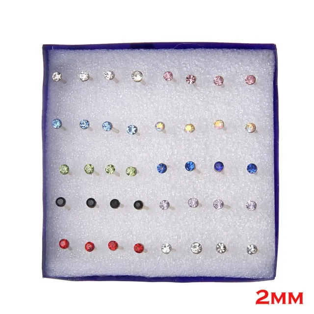 20 pairs/set White Crystal Earrings Set For Women Earring Set Jewelry Rhinestones Stud Earrings kit Pack lots brincos