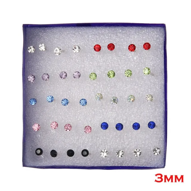 20 pairs/set White Crystal Earrings Set For Women Earring Set Jewelry Rhinestones Stud Earrings kit Pack lots brincos