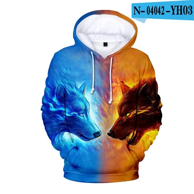 2020 Wholesale Adult Child Size Wolf Hoodies Sweatshirt 3D Print Mens Boys Hoodies Sweatshirt Fashion Design Clothing big size