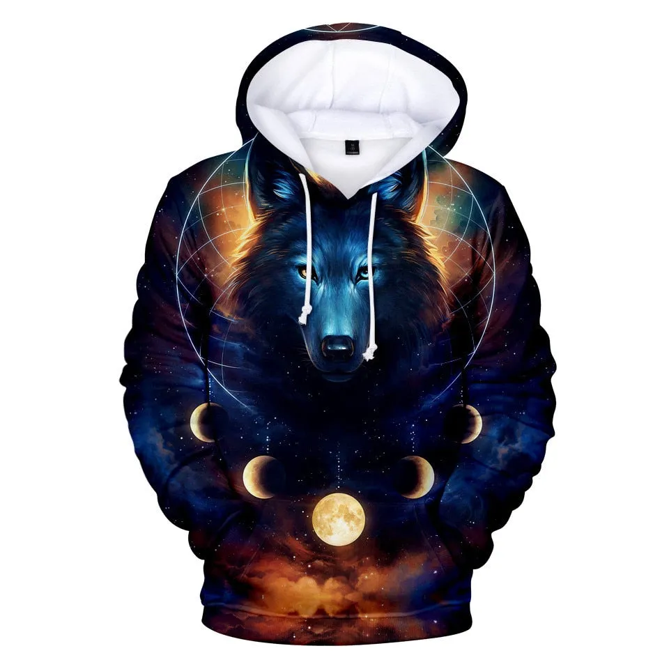 2020 Wholesale Adult Child Size Wolf Hoodies Sweatshirt 3D Print Mens Boys Hoodies Sweatshirt Fashion Design Clothing big size