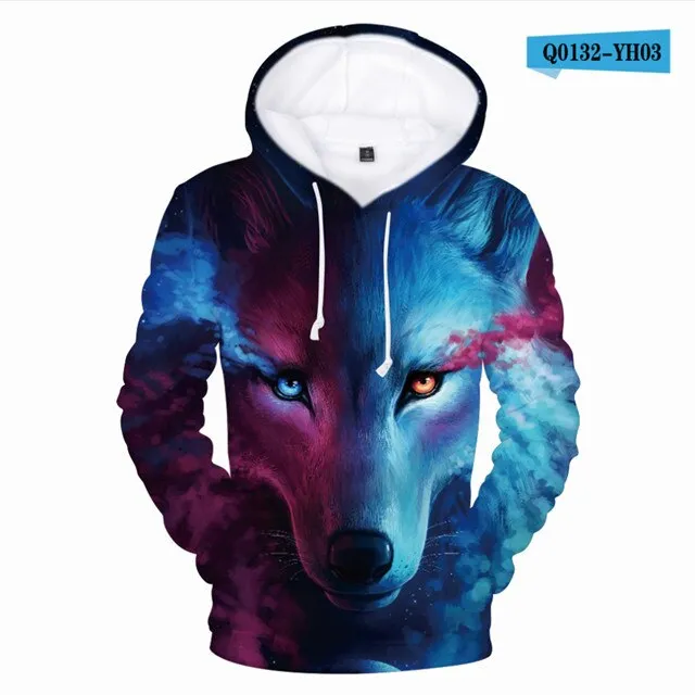 2020 Wholesale Adult Child Size Wolf Hoodies Sweatshirt 3D Print Mens Boys Hoodies Sweatshirt Fashion Design Clothing big size