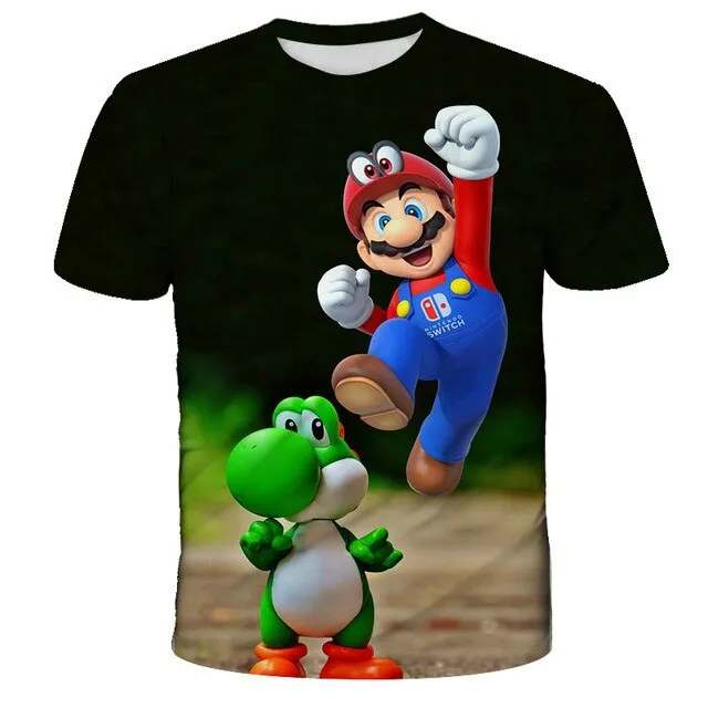 3D Sky Blue Cartoon Mario T-shirt Children's Clothing Funny Girl T-shirt Fashion T-shirt 2021 New Summer