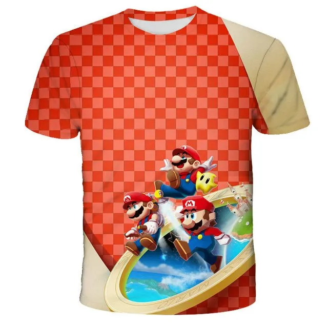 3D Sky Blue Cartoon Mario T-shirt Children's Clothing Funny Girl T-shirt Fashion T-shirt 2021 New Summer