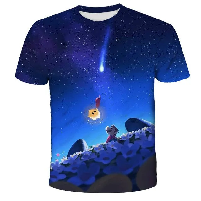 3D Sky Blue Cartoon Mario T-shirt Children's Clothing Funny Girl T-shirt Fashion T-shirt 2021 New Summer