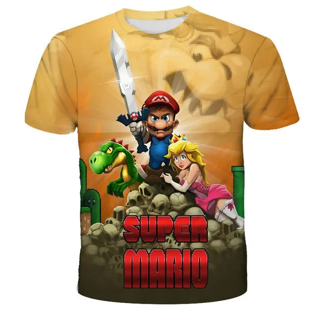 3D Sky Blue Cartoon Mario T-shirt Children's Clothing Funny Girl T-shirt Fashion T-shirt 2021 New Summer