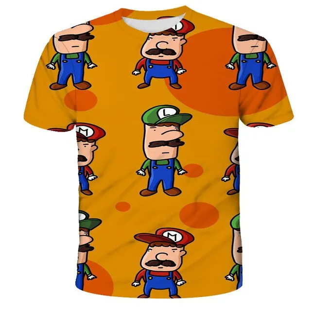 3D Sky Blue Cartoon Mario T-shirt Children's Clothing Funny Girl T-shirt Fashion T-shirt 2021 New Summer