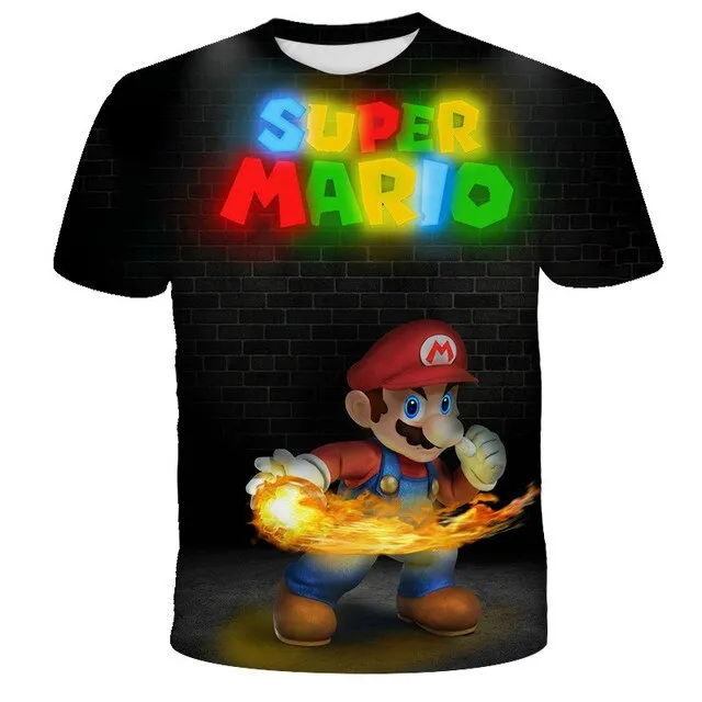 3D Sky Blue Cartoon Mario T-shirt Children's Clothing Funny Girl T-shirt Fashion T-shirt 2021 New Summer