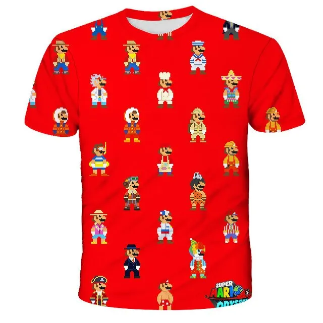 3D Sky Blue Cartoon Mario T-shirt Children's Clothing Funny Girl T-shirt Fashion T-shirt 2021 New Summer