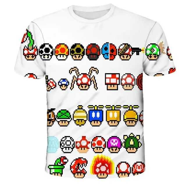 3D Sky Blue Cartoon Mario T-shirt Children's Clothing Funny Girl T-shirt Fashion T-shirt 2021 New Summer