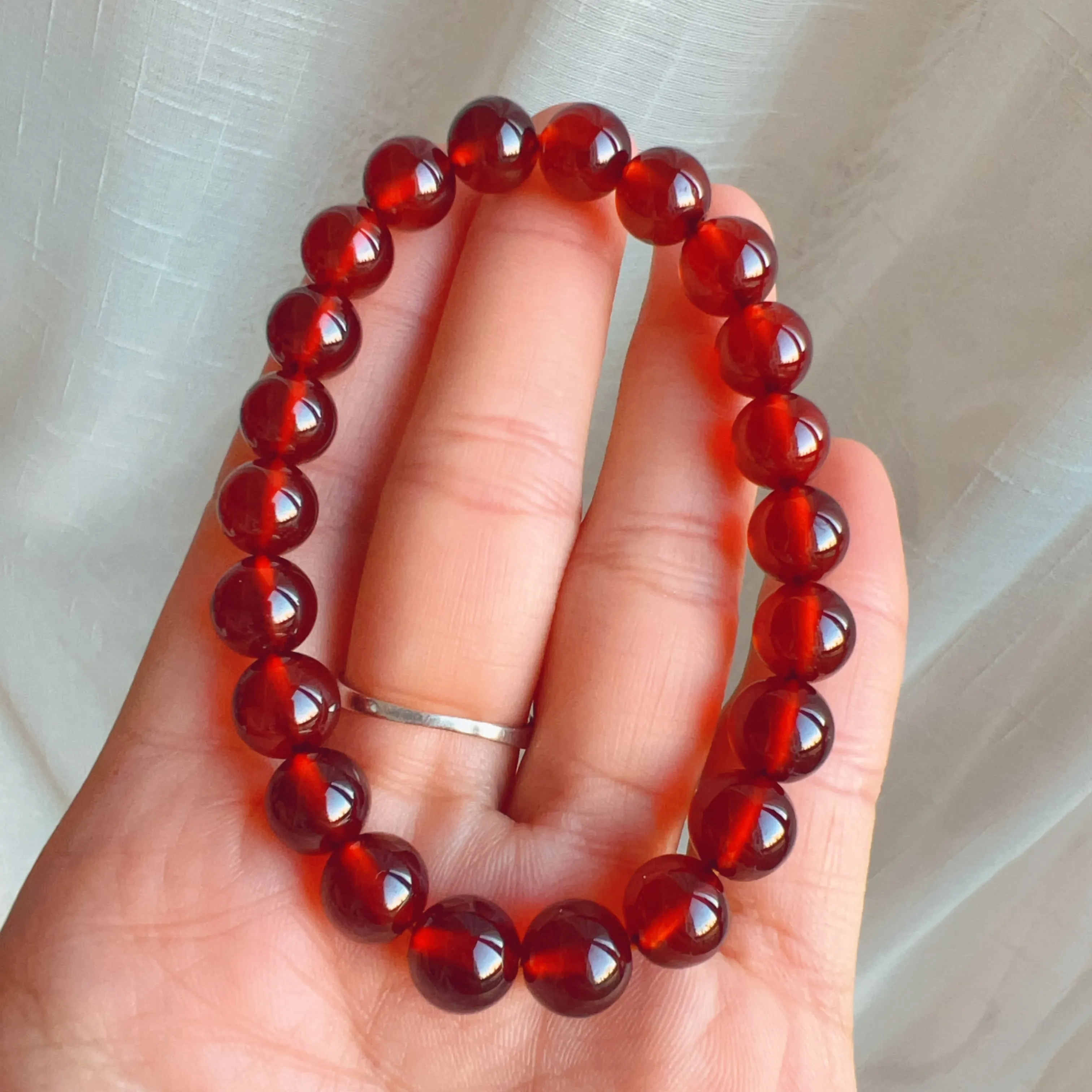 8.6mm Cabochon Grade Spessartine Garnet Bracelet | Handmade with Natural Crystal Garnet | Sacral Chakra