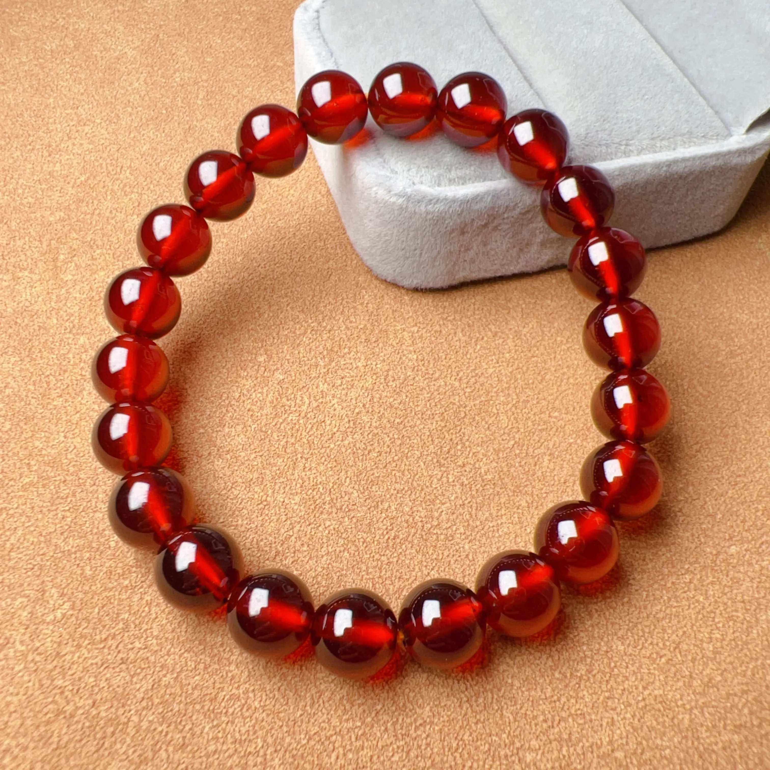 8.6mm Cabochon Grade Spessartine Garnet Bracelet | Handmade with Natural Crystal Garnet | Sacral Chakra