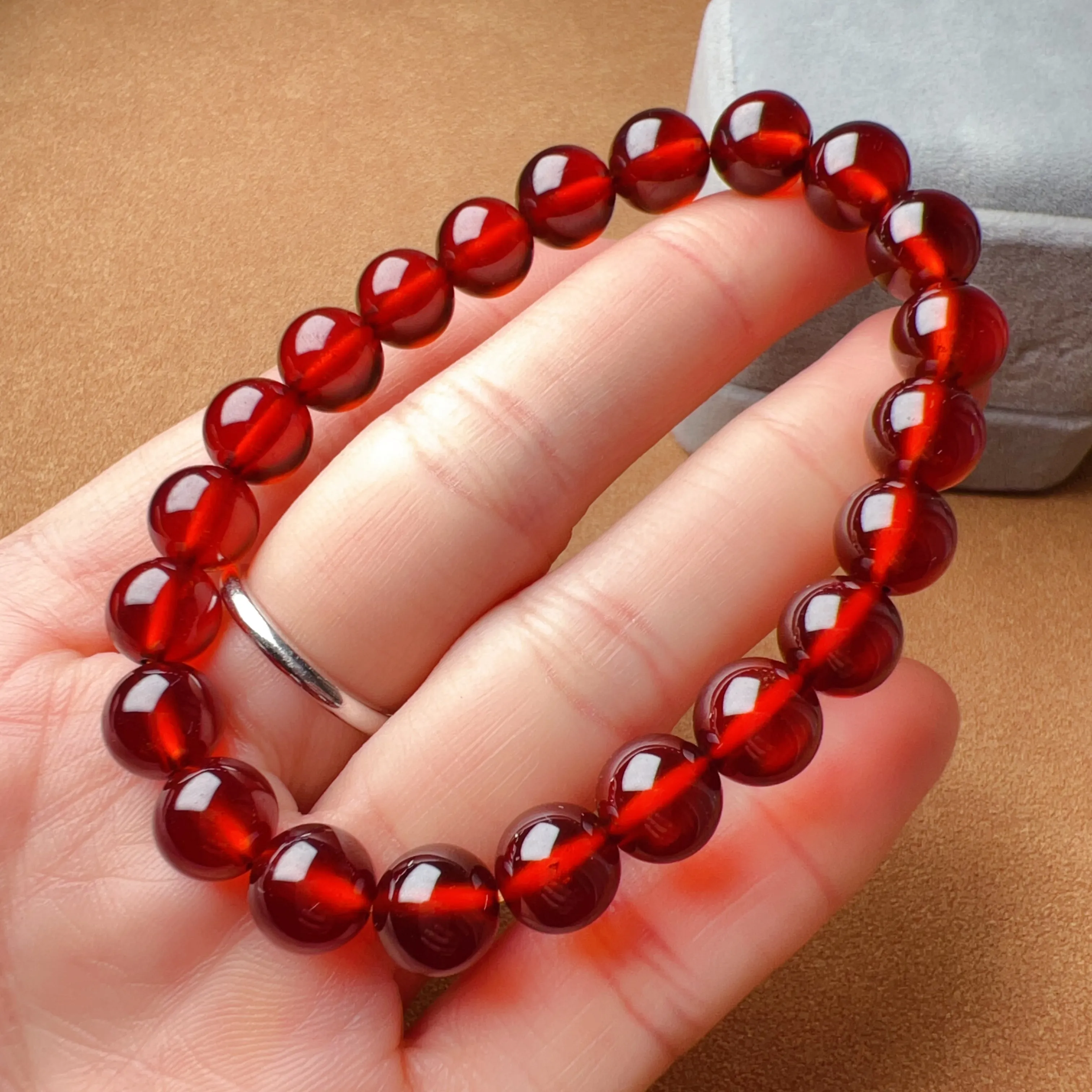 8.6mm Cabochon Grade Spessartine Garnet Bracelet | Handmade with Natural Crystal Garnet | Sacral Chakra