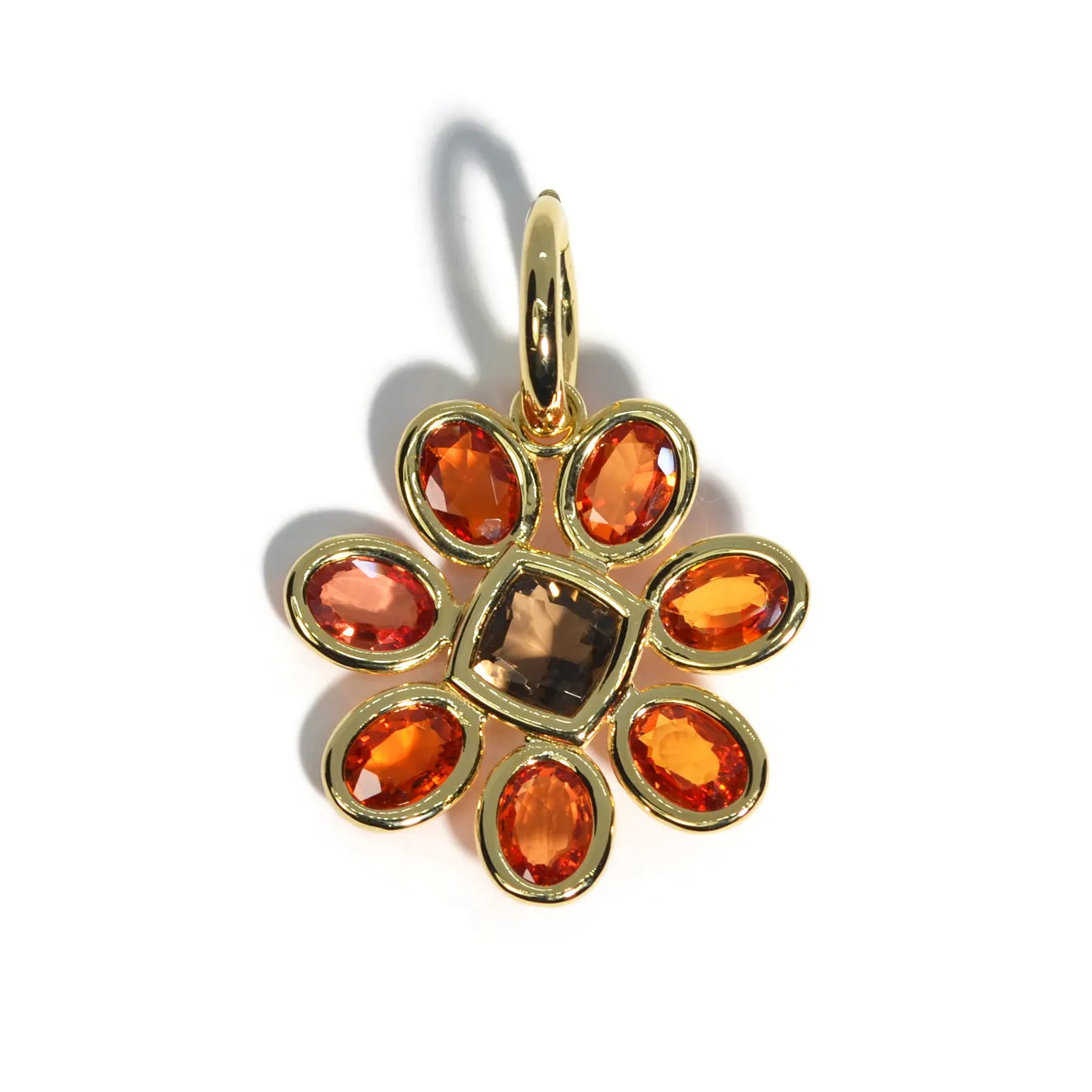 A & Furst - Fiori - Pendant with Orange Sapphires and Smoky Quartz, 18k Yellow Gold