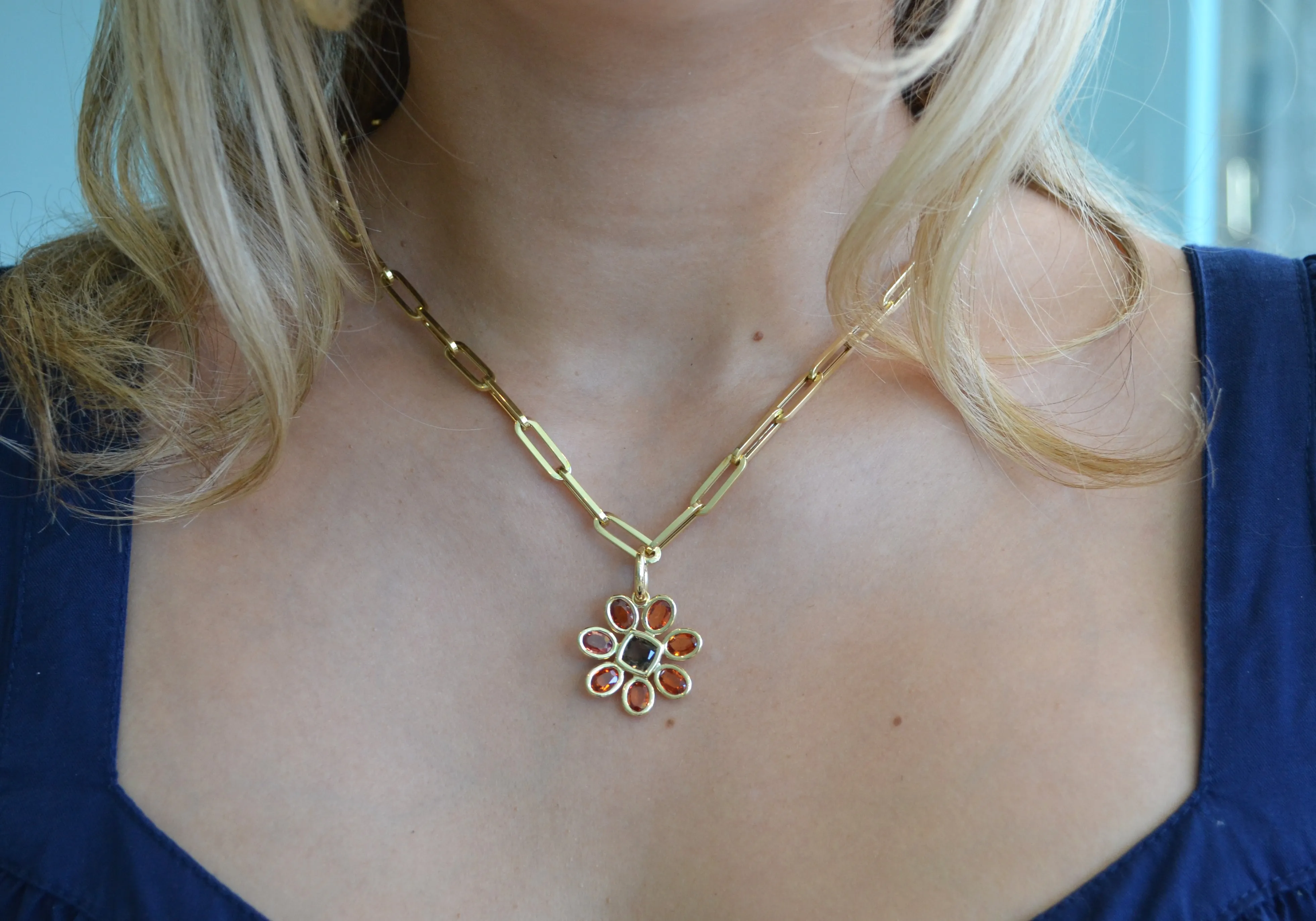 A & Furst - Fiori - Pendant with Orange Sapphires and Smoky Quartz, 18k Yellow Gold