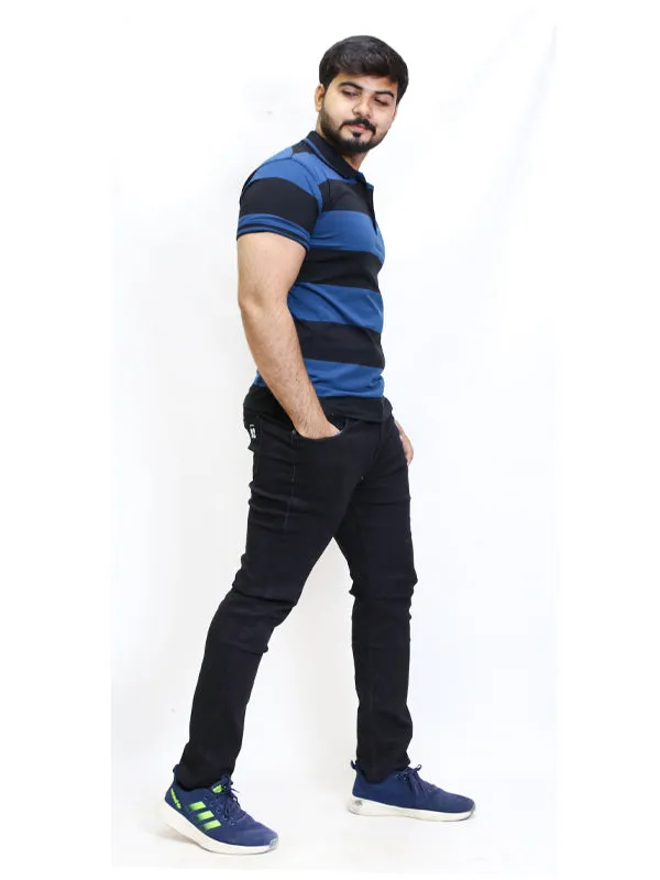 AB Men's Polo T-shirt Striped Black - Blue