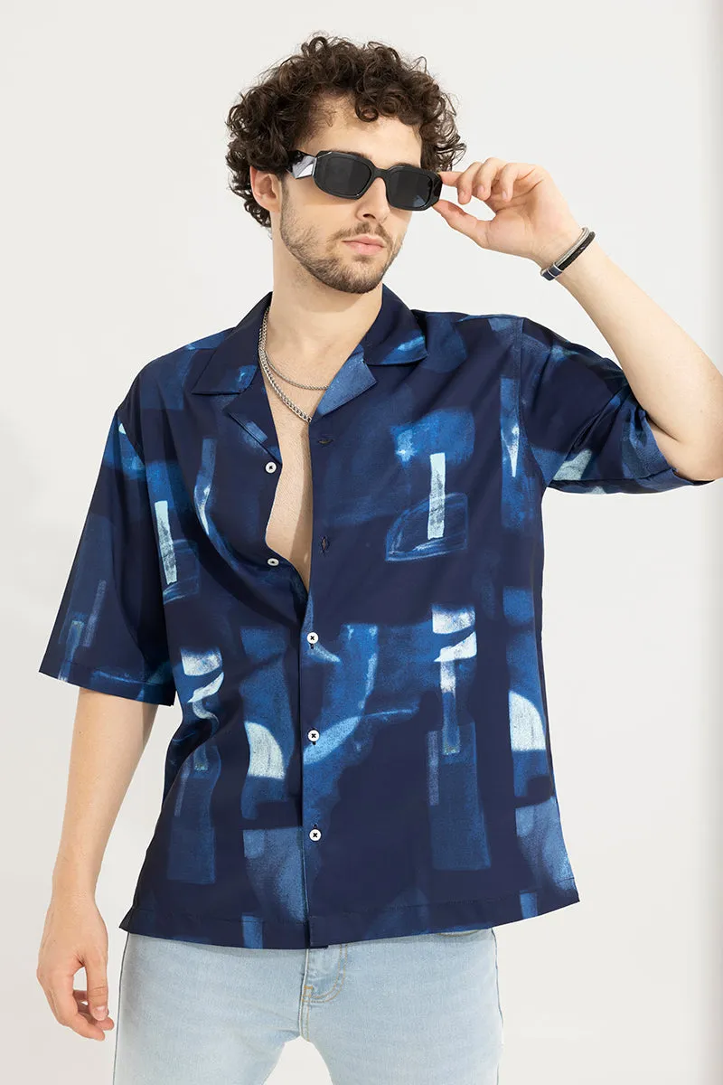 Abstract Block Blue Oversized Shirt