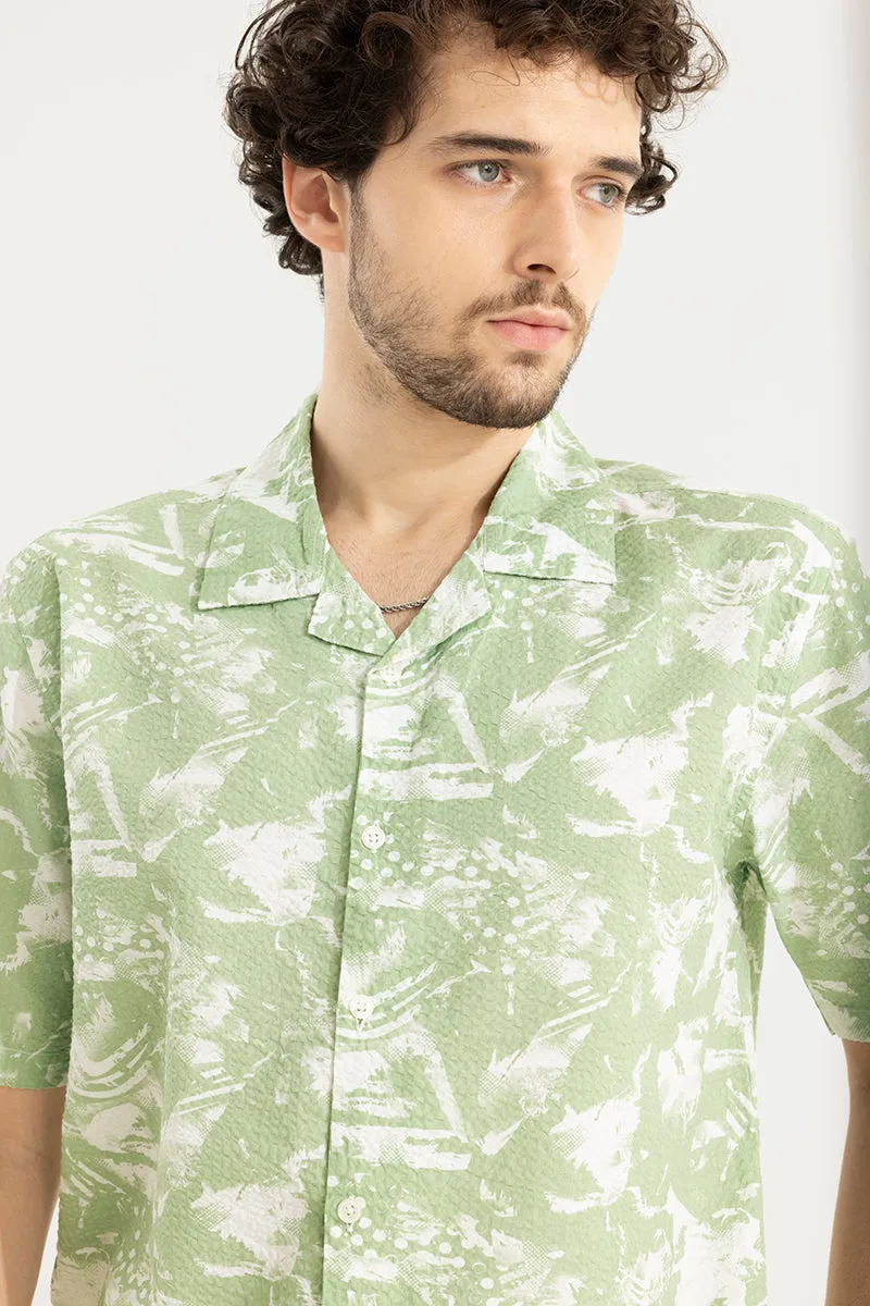 Abstract Seer Sucker Green Shirt