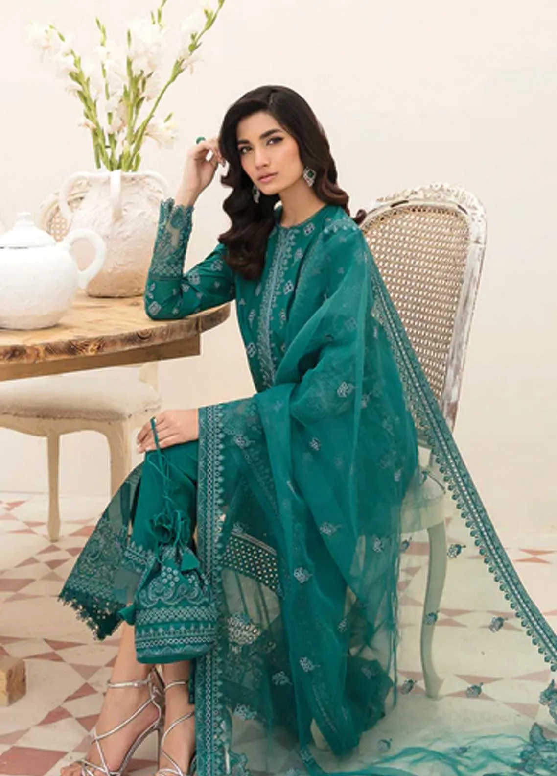 Afrozeh Embroidered Lawn Unstitched 3 Piece Suit - 04