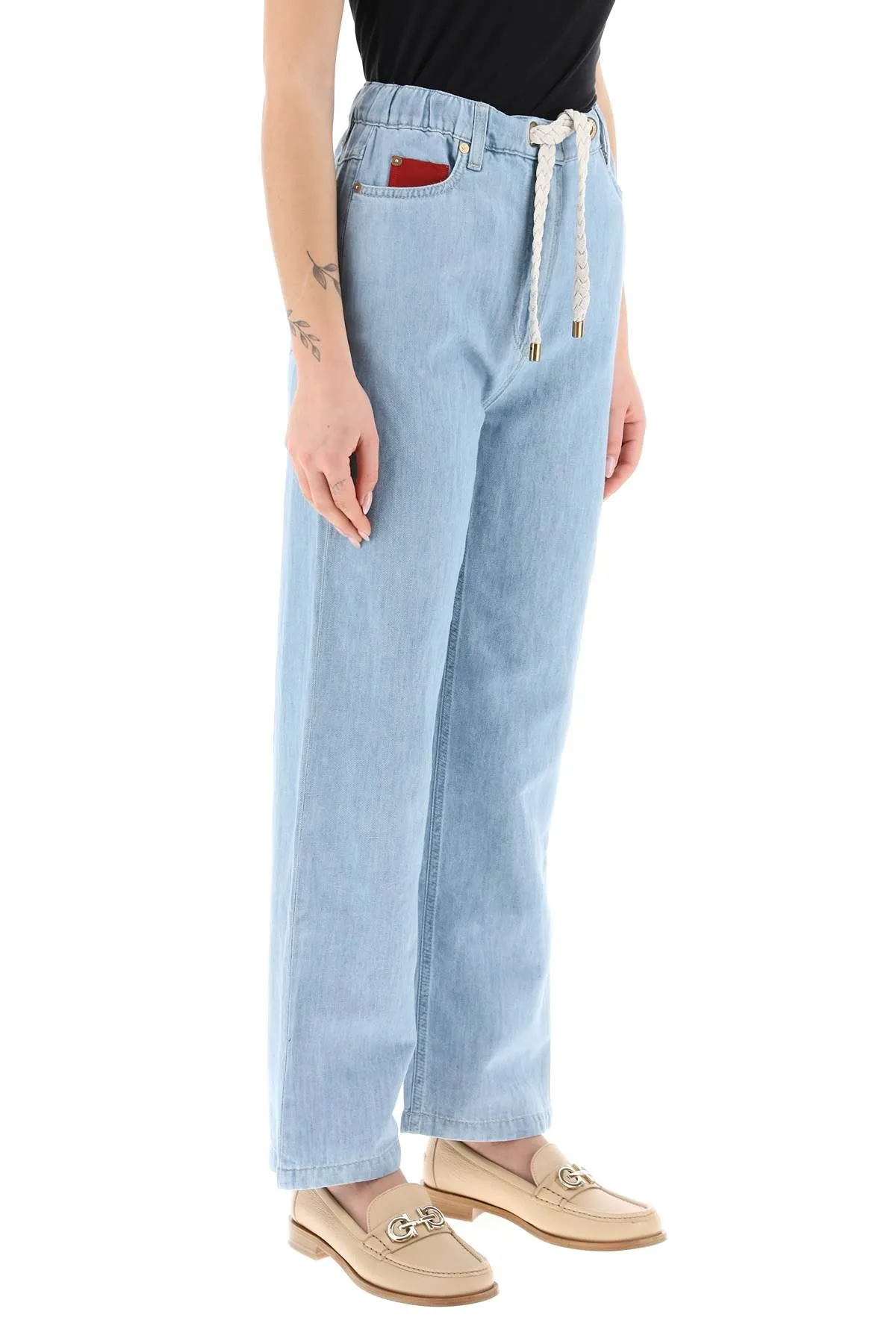 Agnona drawstring jeans in light denim