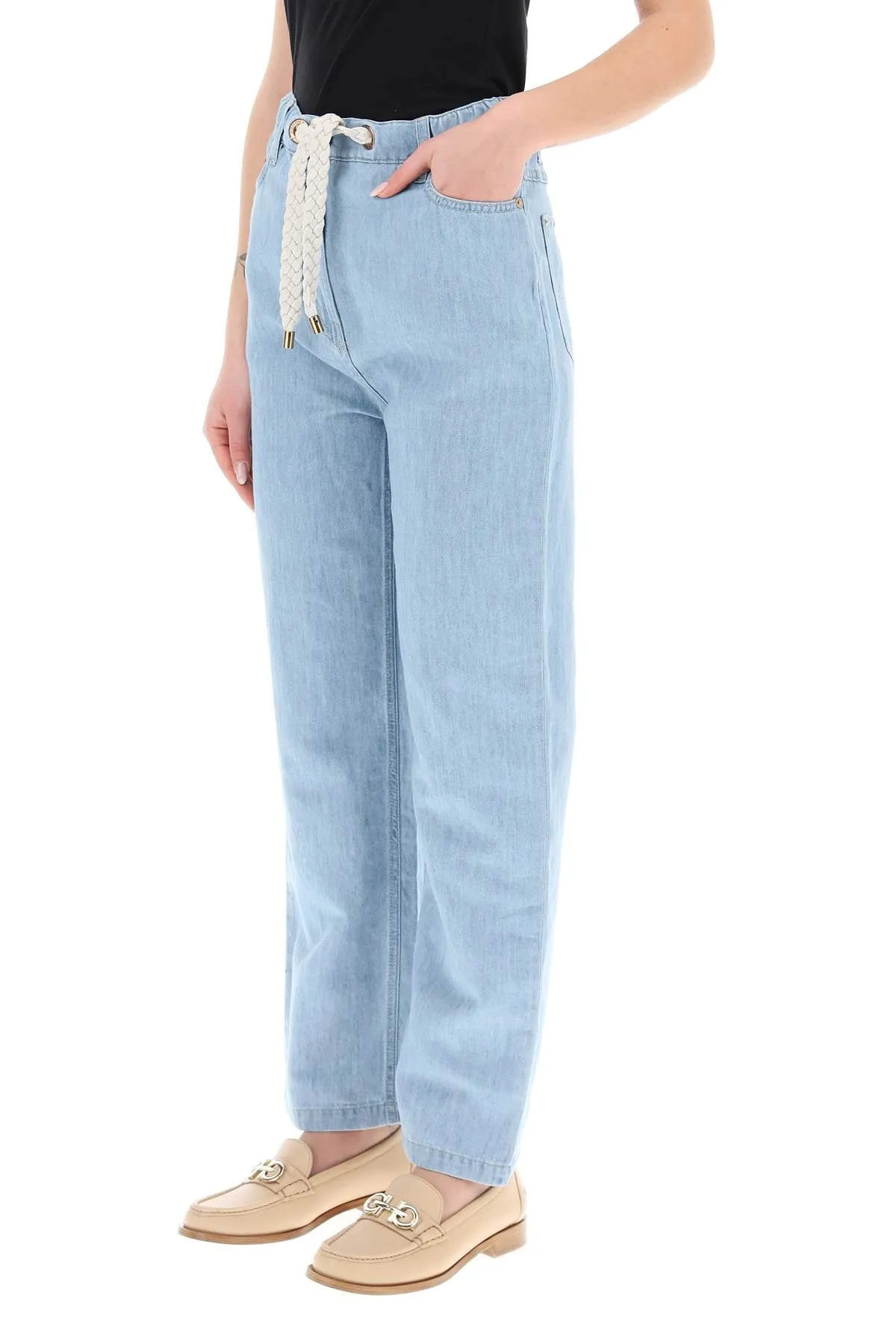 Agnona drawstring jeans in light denim