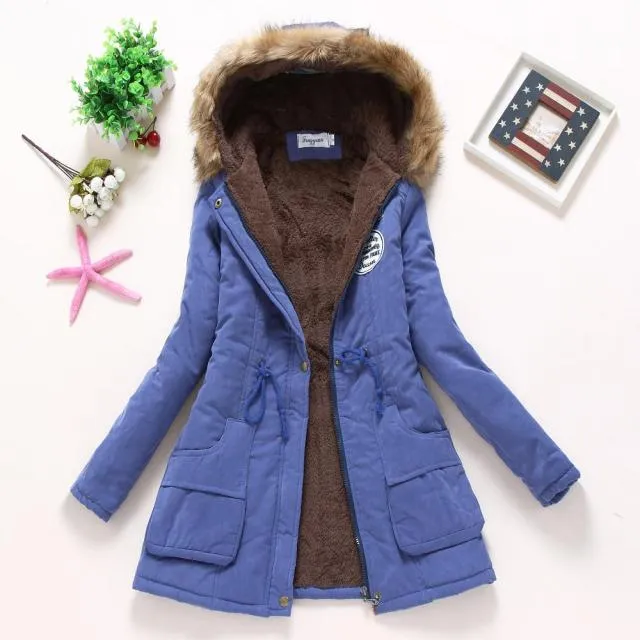 Ailegogo New Autumn Winter Women Cotton Jacket Padded Casual Slim Coat Emboridery Hooded Parkas Size 3XL Wadded Overcoat