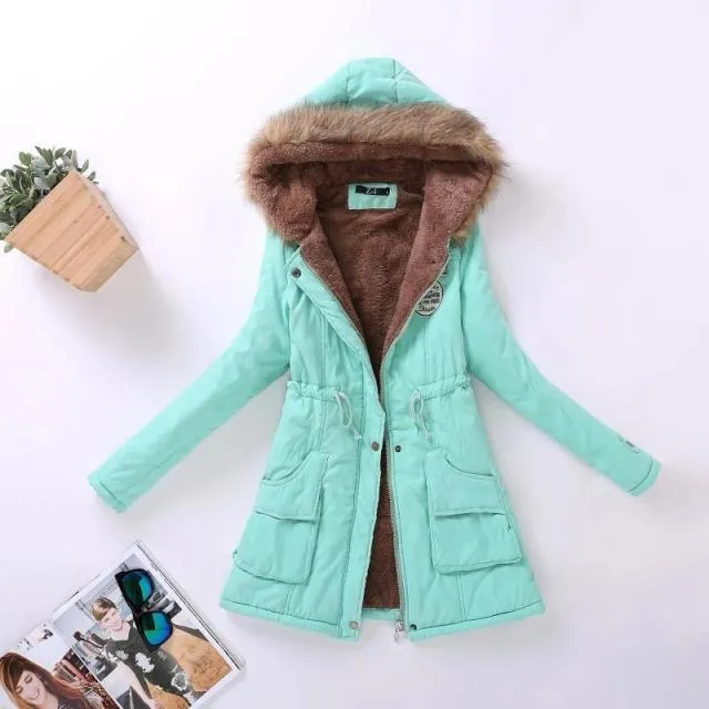 Ailegogo New Autumn Winter Women Cotton Jacket Padded Casual Slim Coat Emboridery Hooded Parkas Size 3XL Wadded Overcoat