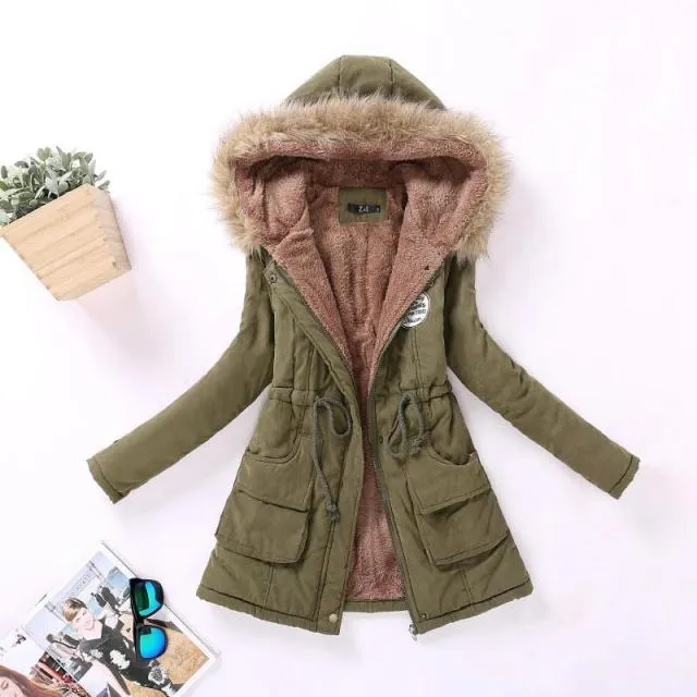 Ailegogo New Autumn Winter Women Cotton Jacket Padded Casual Slim Coat Emboridery Hooded Parkas Size 3XL Wadded Overcoat