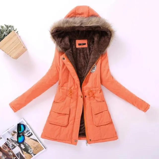 Ailegogo New Autumn Winter Women Cotton Jacket Padded Casual Slim Coat Emboridery Hooded Parkas Size 3XL Wadded Overcoat