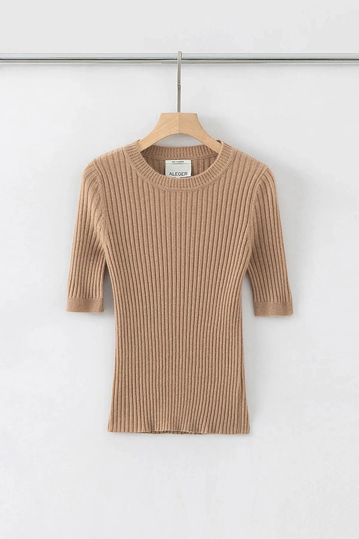 Aleger Cashmere Short Sleeve Tee in Tan