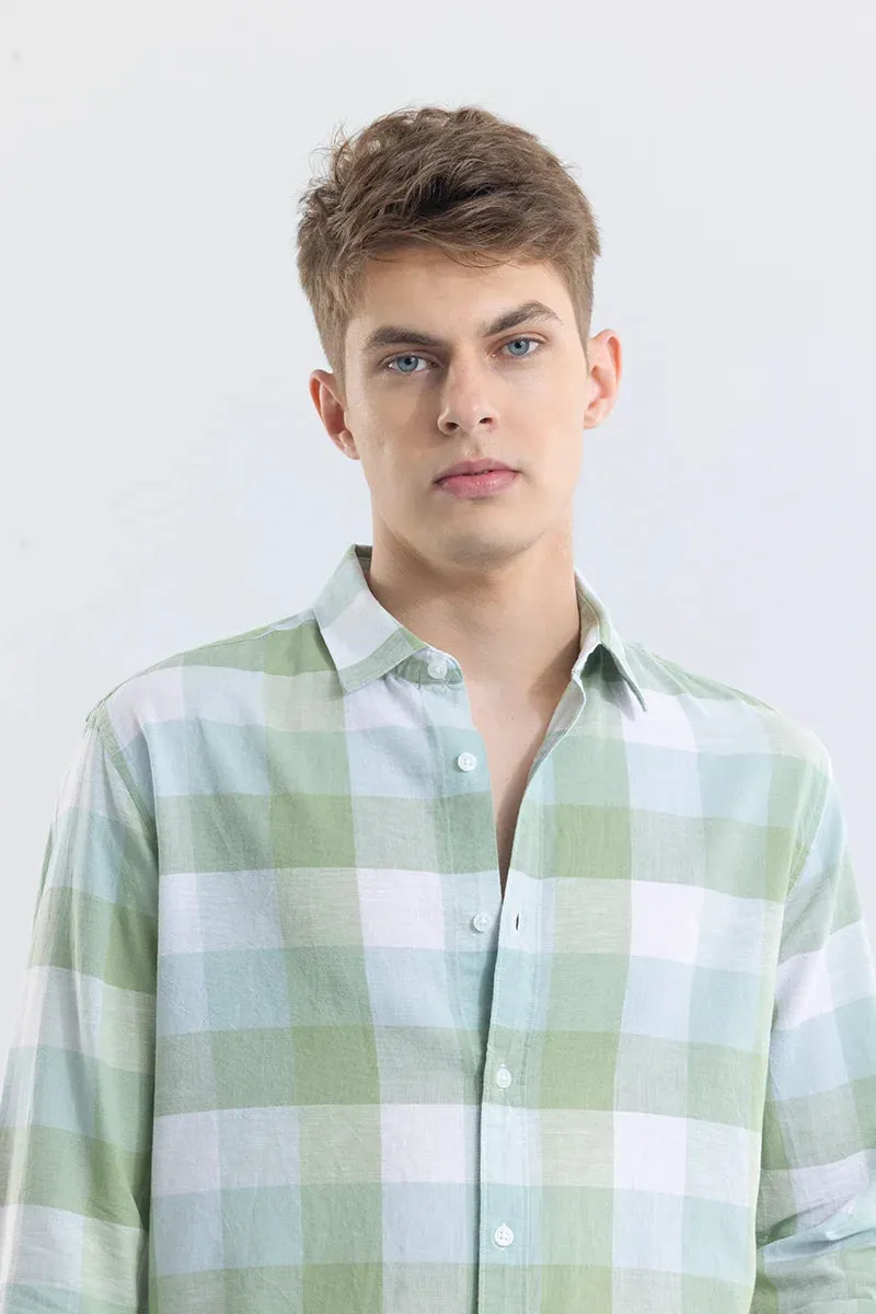 Alessia Light Green Checks Linen Blend Shirt