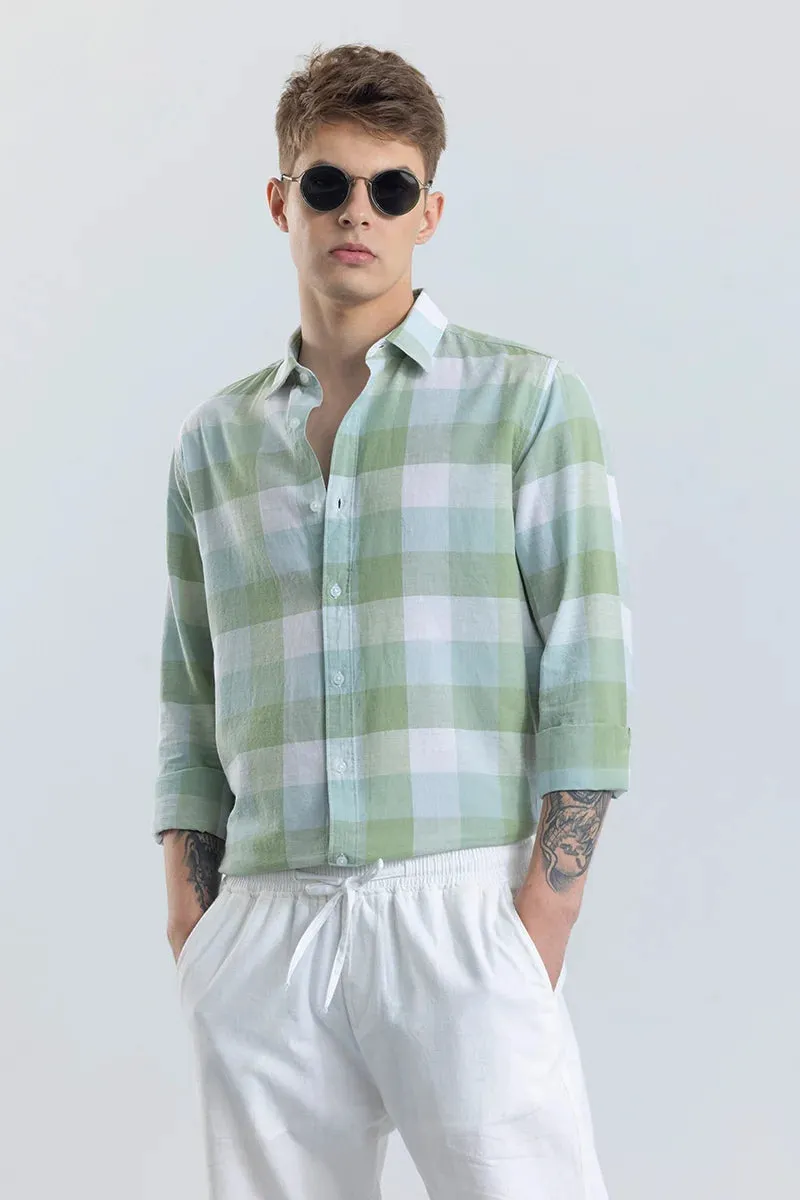 Alessia Light Green Checks Linen Blend Shirt