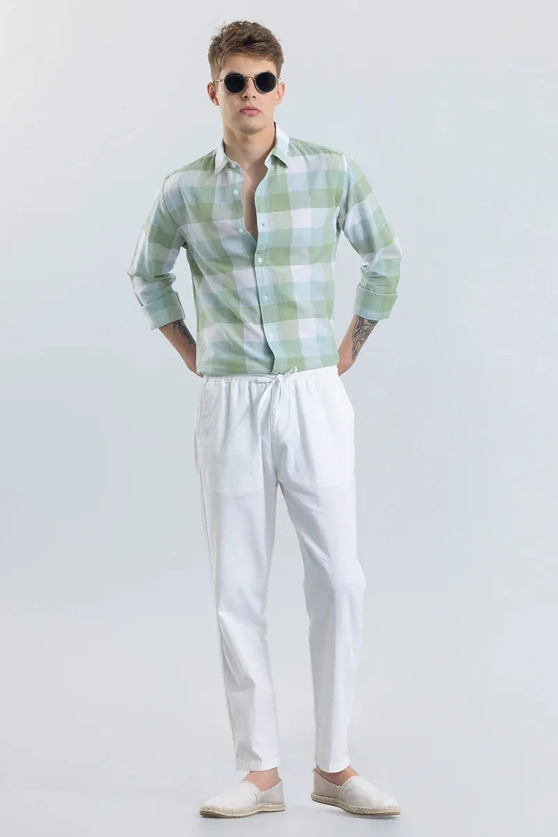 Alessia Light Green Checks Linen Blend Shirt