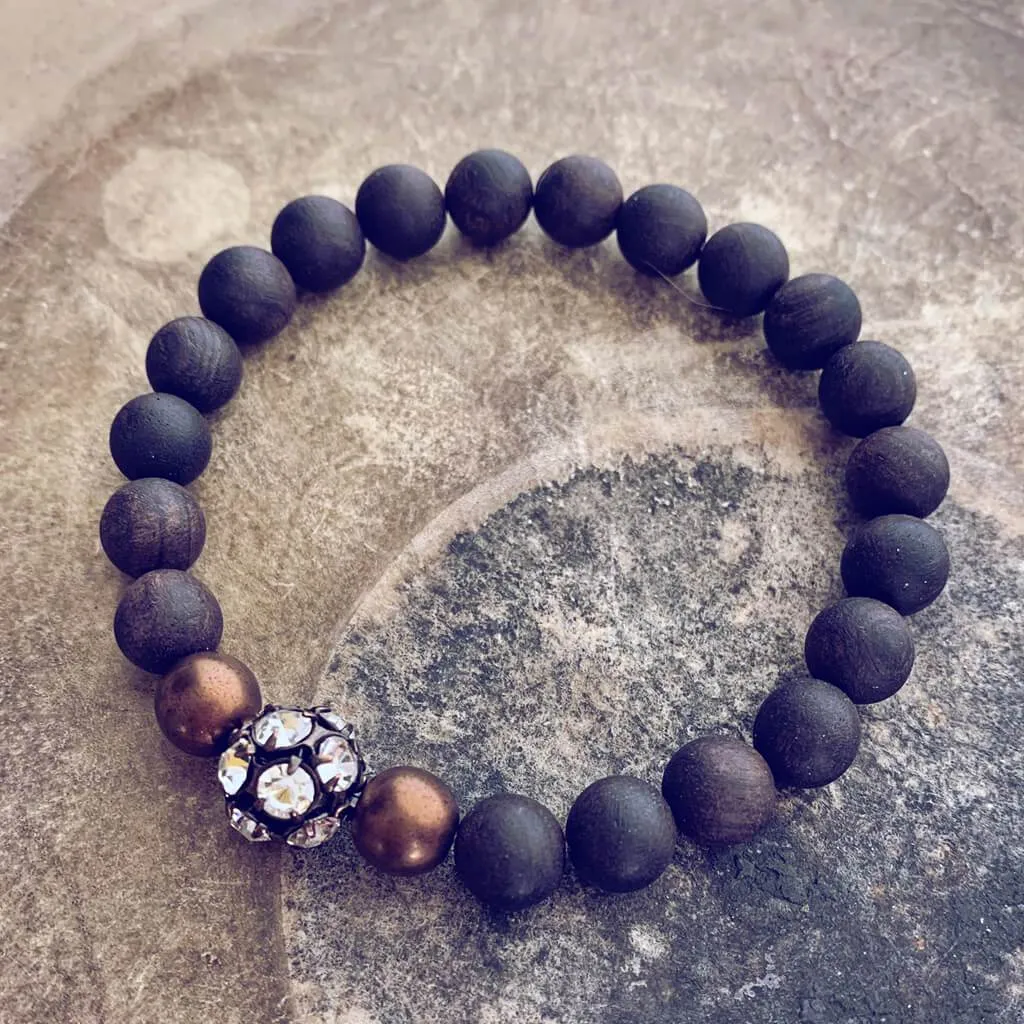 alignment // black sandalwood and crystal rhinestone sphere mala bead bracelet