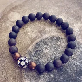 alignment // black sandalwood and crystal rhinestone sphere mala bead bracelet